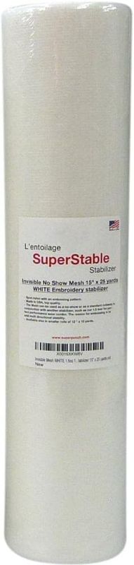 Photo 1 of Superpunch Invisible No-Show Mesh Stabilizer, 1.5 oz Cutaway for Embroidery Machines-15inch x 25Yard Roll, SuperStable Lightweight Cut Away Machine Stabilizers Backing, Made in USA (White)
