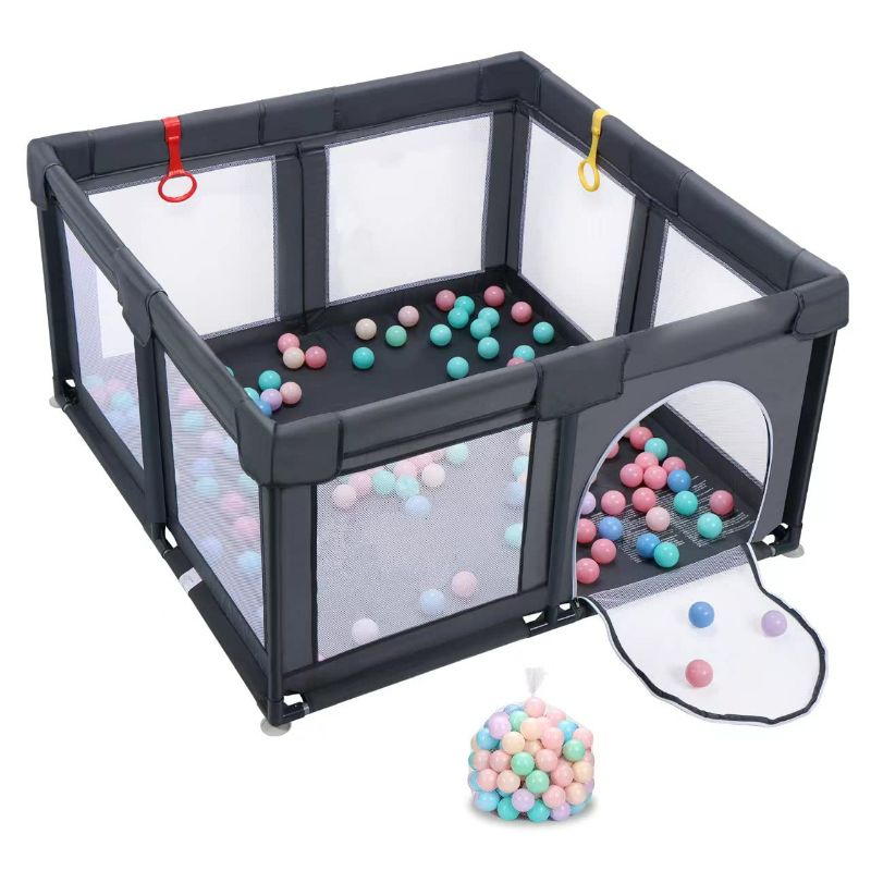 Photo 1 of Baby Playpen, Playpen for Babies and Toddlers Indoor & Outdoor Kids Activity Center with 50 Ocean Balls Small Baby Playard Breathable Mesh Kids Safety Play Area, 47in x 47in (Dark Gray)
