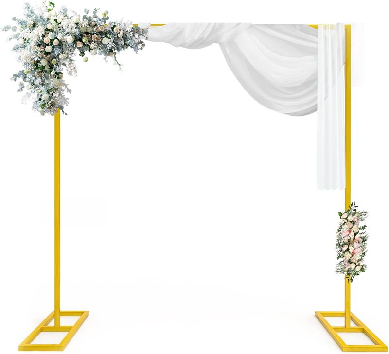 Photo 1 of Balloon Arch Stand, 10FT Wedding Arch Square Backdrop Stand Gold Metal Arch Backdrop Stand for Weddings, Birthday Party, Anniversaries, Valentine'S Day?Garden Decoration
