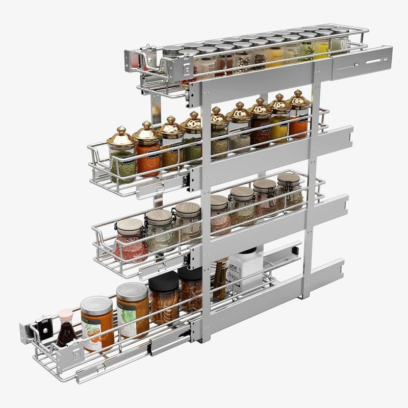 Photo 1 of 4-Tier 8" W x 21" D Narrow Pull Out Cabinet Organizer, Roll out Spice Rack Holder Shelve, Slide Out Slim Storage Wire Baskets for Storage Organization
