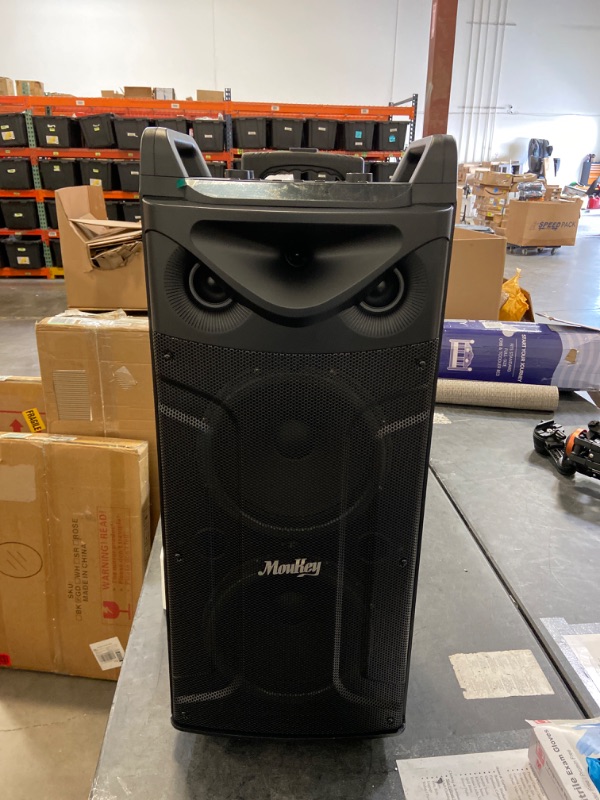 Photo 2 of Moukey Karaoke Machine, Double 10" Woofer PA System for Party, Portable Bluetooth Speaker with 2 Wireless Microphones, Disco Lights and Echo/Treble/Bass Adjustment, Support TWS/REC/AUX/MP3/USB/TF/FM New Double 10" Woofer