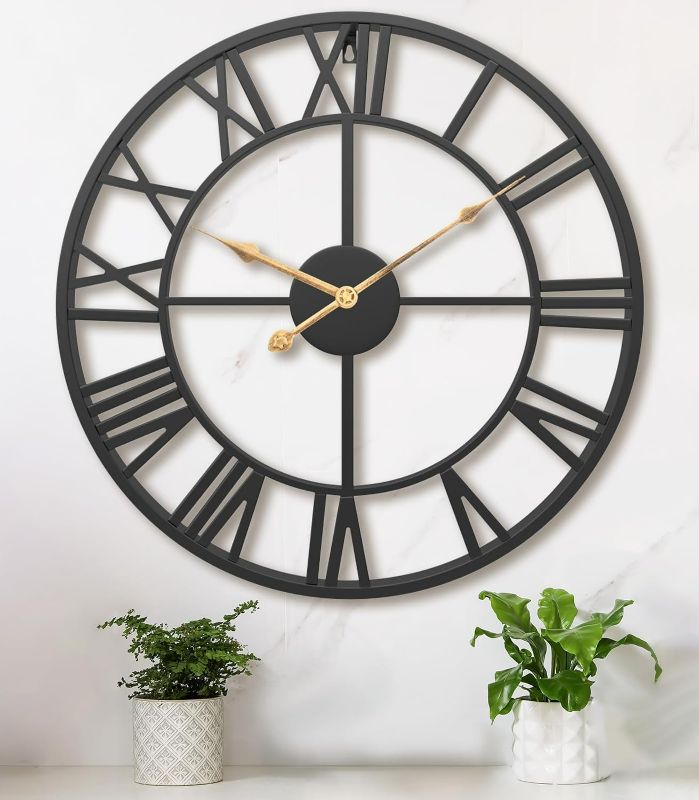 Photo 1 of 30 Inch Extra Large Giant Wall Clock,Oversized Round Silent Vintage Industrial Black Metal Farmhouse Big Roman Numeral Wall Clocks for Living Room,Kitchen,Bedroom Home Decor
