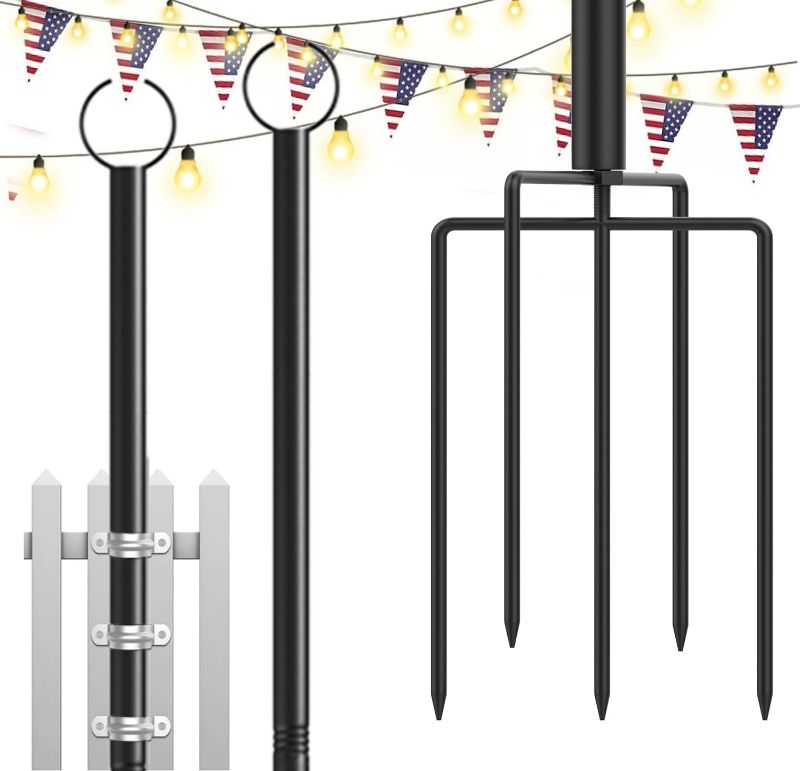 Photo 1 of 10FT 2 Pack String Light Poles for Outdoor String Lights,Heavy Duty String Light Poles for Outside,Outdoor with Fence Brackets Hanging Lights,Waterproof/Harder Metal (2 Pack)
