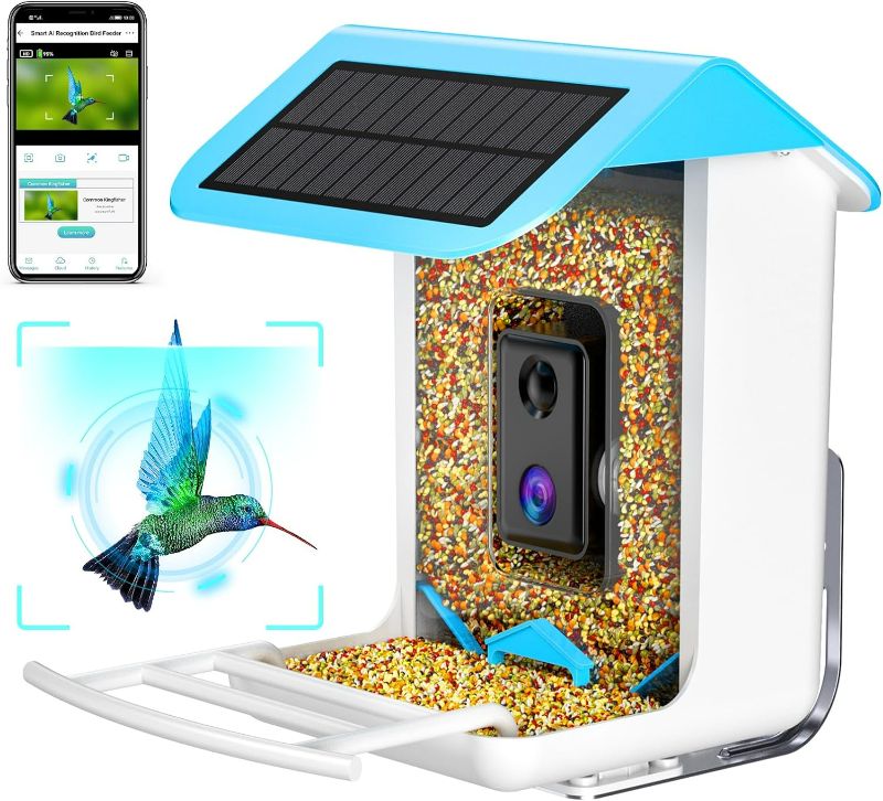 Photo 1 of isYoung Smart Bird Feeder with Camera, Free AI Forever, Identify Bird Species, Wireless Connection Bird Camera with Solar Panel, Auto Capture & Notify, Ideal Gifts for Mom and Bird Lovers
