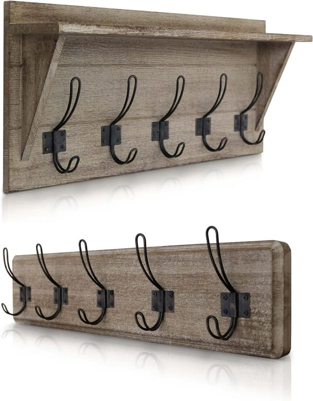 Photo 1 of Matching Wall Mounted Coat Hooks Set , Beautiful Entryway Shelf And Coat Rack with Hooks, 24",Solid Pine Wood,Perfect Touch For Your Bathroom, Kitchen, Mudroom,Rustic Brown