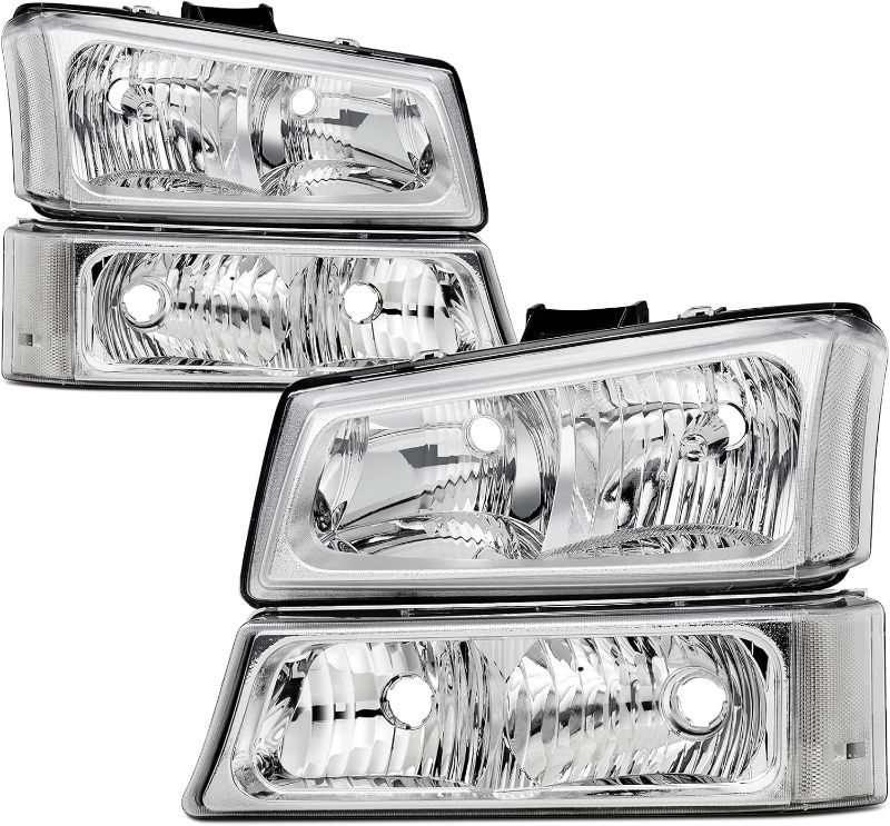 Photo 1 of Headlight Compatible With 2003 2004 2005 2006 Chevy Silverado (Non Factory Cladding) Chrome W/Clear Headlamp Assembly,Pair

