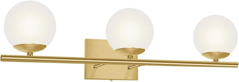 Photo 1 of New Bathroom Vanity Light Fixtures 3 Lights Brushed Brass Glass Shade Modern Wall Bar Sconce Over Mirror
