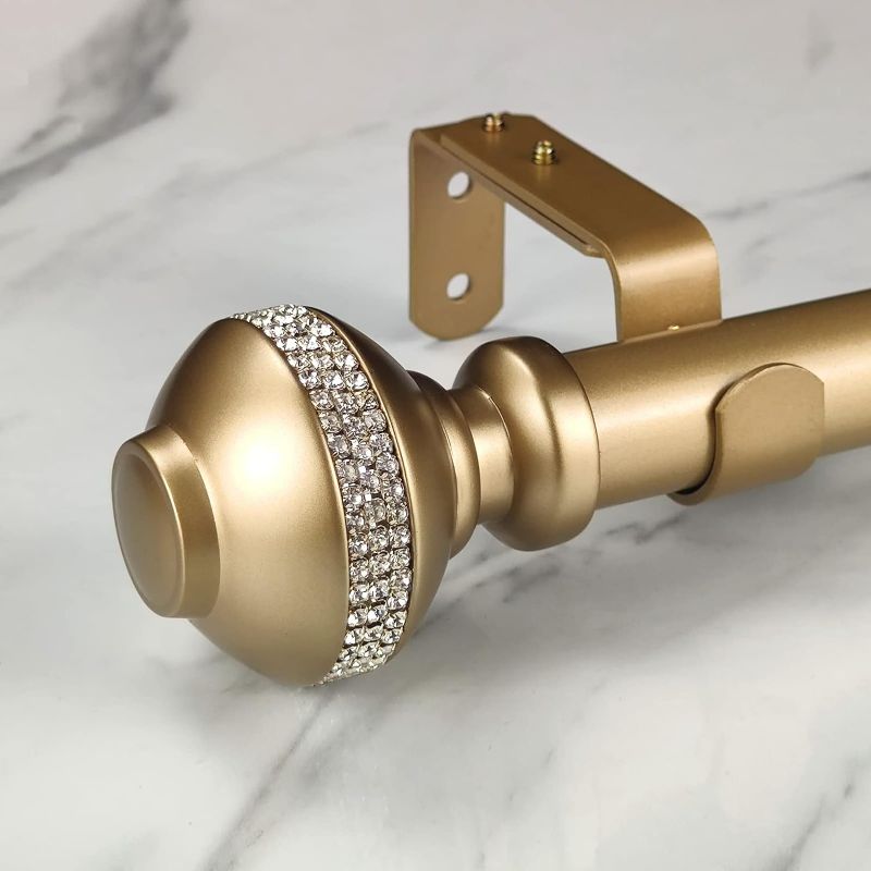 Photo 1 of Luxury Gold Decorative Single Curtain Rod Set with Rhinestone Finials, 36-72 in, Standard Single Drapery Rod for 1 Pack, 1-1/8 in diameter, Adjustable Length
