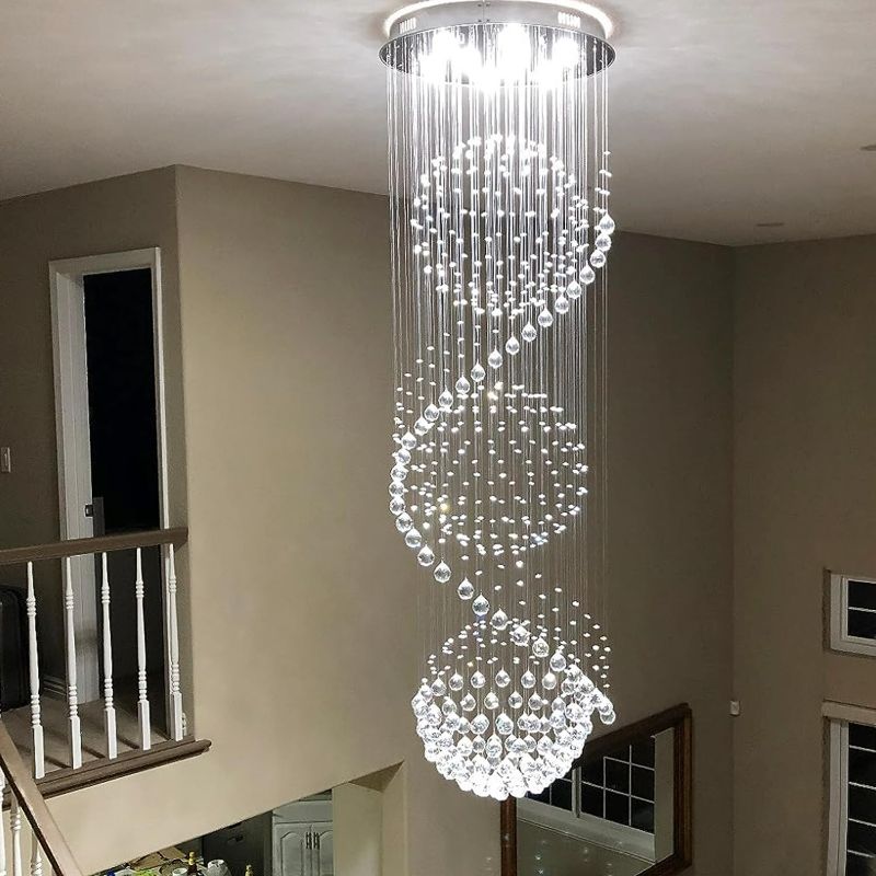 Photo 1 of Sefinn Four 79-in Crystal Chandelier for High Ceilings, Unique Spiral Sphere Design, Suitable for Foyers, Stairs, Living Rooms with 16ft-19ft High Ceilings, Video Availablle for Easy Installation
