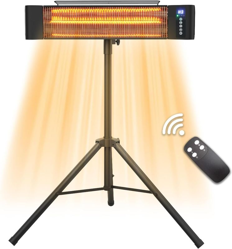 Photo 1 of Infrared Patio Heater, Indoor/Outdoor 1500W Space Heater with Remote, IP 65 Waterproof Heater, Use with Stand and Mount to Wall, Black
