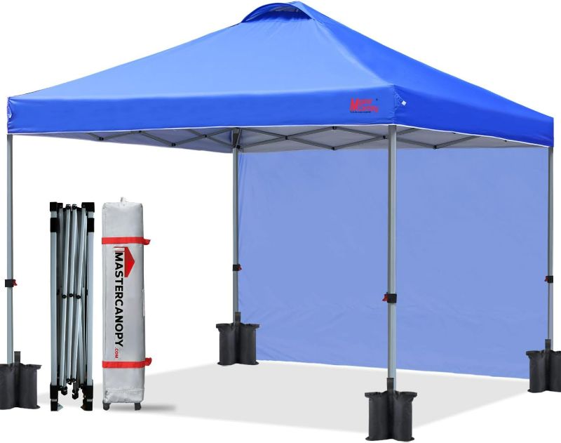 Photo 1 of MASTERCANOPY Durable Pop-up Canopy Tent with 1 Sidewall (6.6'x6.6',Blue)
