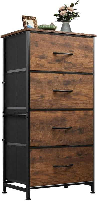 Photo 1 of WLIVE Dresser with 4 Drawers, Fabric Storage Tower, Organizer Unit for Bedroom, Hallway, Entryway, Closets, Sturdy Steel Frame, Wood Top, Easy Pull Handle, Rustic Brown Wood Grain Print
