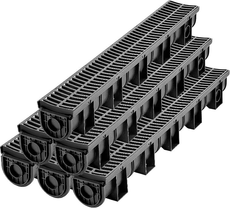 Photo 1 of VEVOR Trench Drain System with Plastic Grate, 5.9x5.1-Inch HDPE Channel Drainage for Garden, Driveway - 6 Pack
