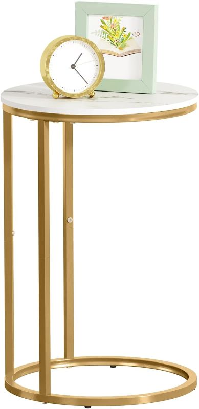 Photo 1 of Function Home C Table End Table, C Shaped Sofa Side Table, Couch Tables That Slide Under, Snack Accent Table for Living Room Bedroom Small Space, White Wood Top and Gold Metal Frame
