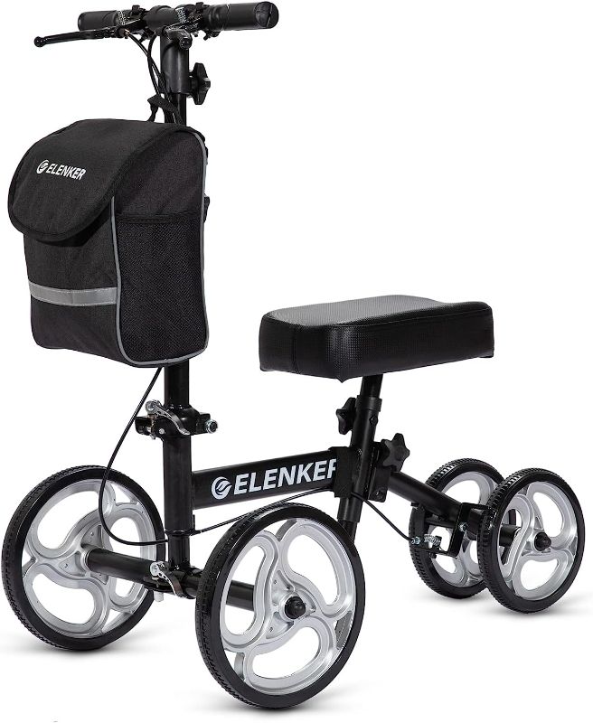 Photo 1 of ELENKER Steerable Knee Walker with 10" Front Wheels Deluxe Medical Scooter for Foot Injuries Compact Crutches Alternative Black
