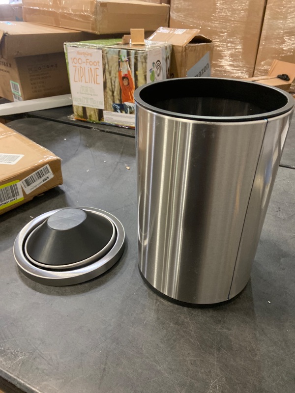 Photo 2 of Small Trash Can With Swing Lid 2.4 Gallons/9 Liter, Mini Trash Can With Lid, Stainless Steel Cylindrical Garbage Can For Home And Office, For Ground And Desktop(Brushed Silver)
