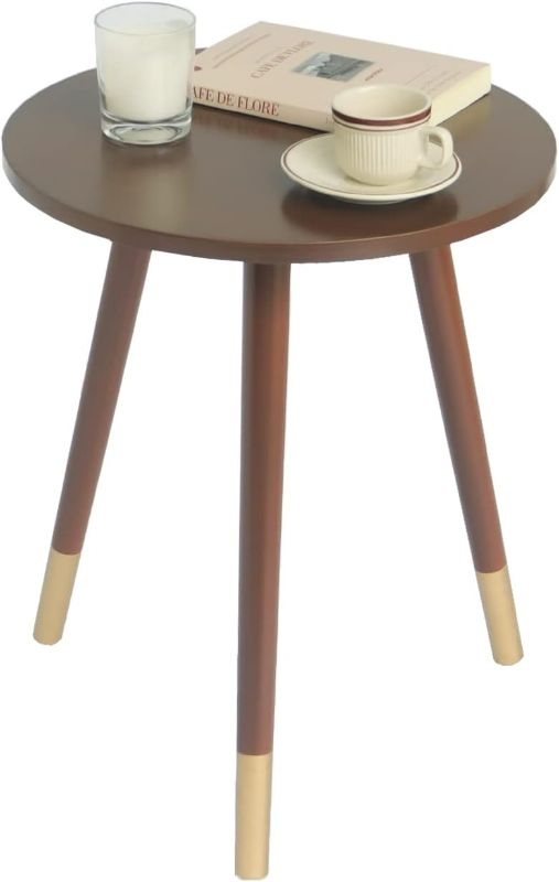 Photo 1 of AWASEN Small Side Table, Modern End Table Round, Coffee Table for Bedroom Living Room Small Space, Easy Assembly, 16''Dx 19.5''H (Brown & Gold)
