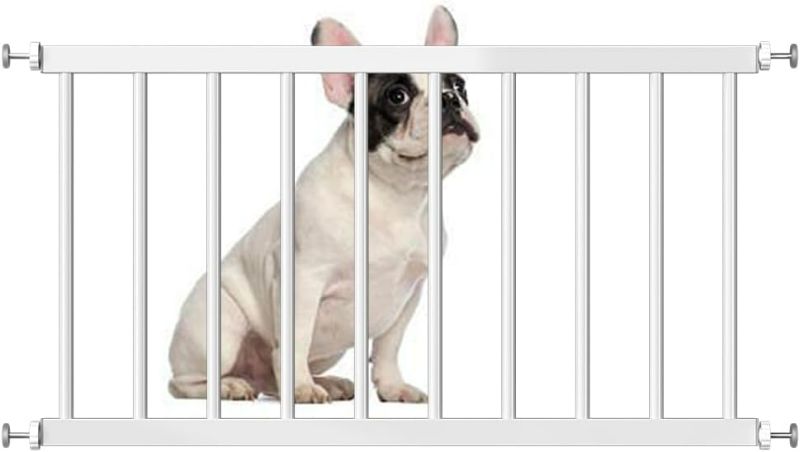 Photo 1 of Foreng Short Small Dog Gate, 25.2"-27.95" Width Step Over Dog Gate for Stairs, Doorways, Pressure Mount Low Metal Dog Gates Puppy gate Indoor for The House, Kitchen White
