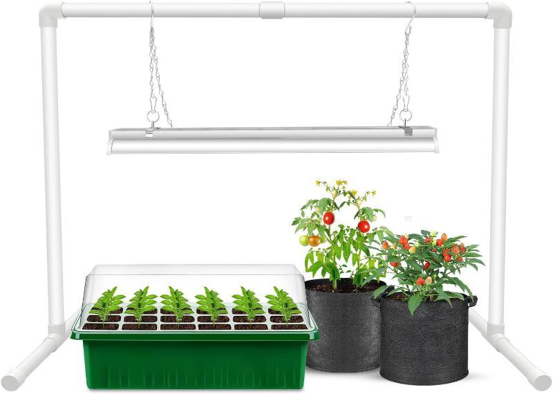 Photo 1 of Grow Lights for Seed Starting with Stand, 2ft T5 Full Spectrum Seedling Grow Light for Indoor Plants,32W 144 LEDs High Output Seed Starter Plant Light Kit, Height Adjustable, ON-Off Switch