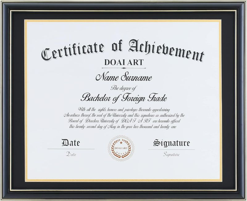Photo 1 of DOAI ART Diploma Frame 14 x 17 with Mat Black Solid Wood Display Document/Certificate 16x20 without Mat and Picture 17x14 with Black Over Gold Mat | Wall Hangers,HD Glass,Mahogany
