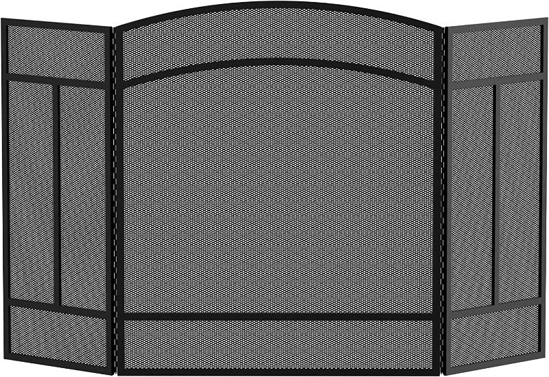 Photo 1 of Fire Beauty Fireplace Screen 3 Panel Wrought Iron 48"(L) x 29"(H) Spark Guard Cover(Black)
