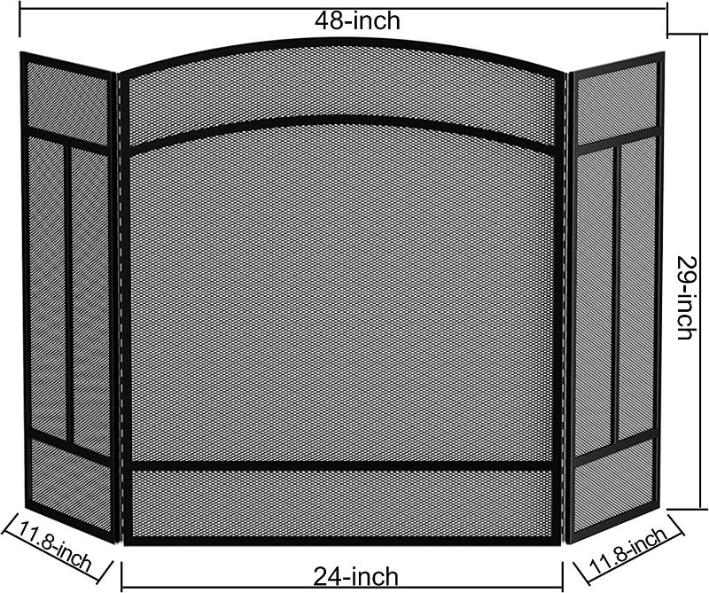 Photo 2 of Fire Beauty Fireplace Screen 3 Panel Wrought Iron 48"(L) x 29"(H) Spark Guard Cover(Black)
