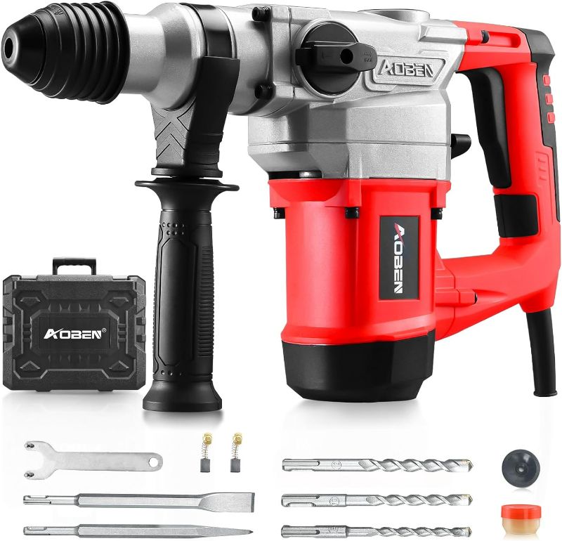 Photo 1 of AOBEN 1-1/4 Inch SDS-Plus Rotary Hammer Drill with Vibration Control and Safety Clutch,10 Amp Heavy Duty Demolition Hammer for Concrete-Including 3 Drill Bits, Flat Chisels, Point Chisels
