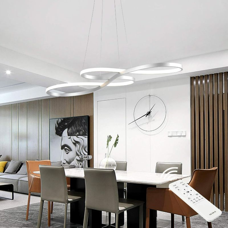 Photo 1 of SUNMOO Modern LED Chandelier Dining Room Pendant Light Dimmable Creative Chandelier Remote Control Color/Brightness 3000-6000K Adjustable Hanging Lamp for Bedroom Living Room Kitchen 60W (Silver)
