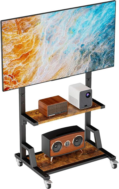 Photo 1 of AENTGIU Mobile TV Stand for 32" to 75" All Brand TVs, Lockable Rolling Wheels TV Cart with Metal TV Mount and 2 Tier Wood Shelf for Home, Office, All Hardware Include
