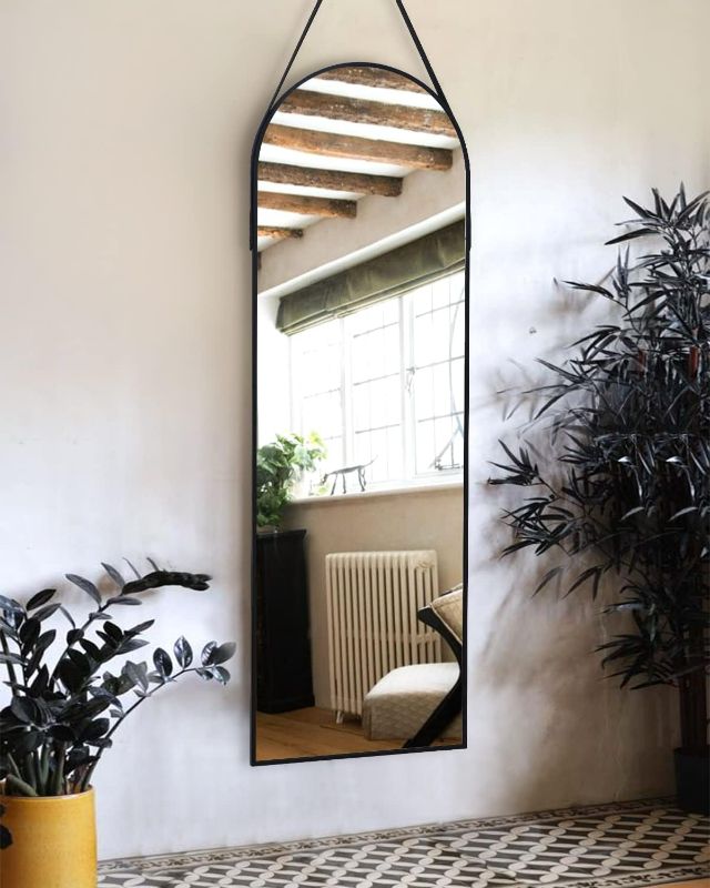 Photo 1 of OGCAU Full Length Wall Mirror, 16"x48" Black Aluminum Frame Mirror with Copper-Free Silver Glass, Suitable for Bedroom
