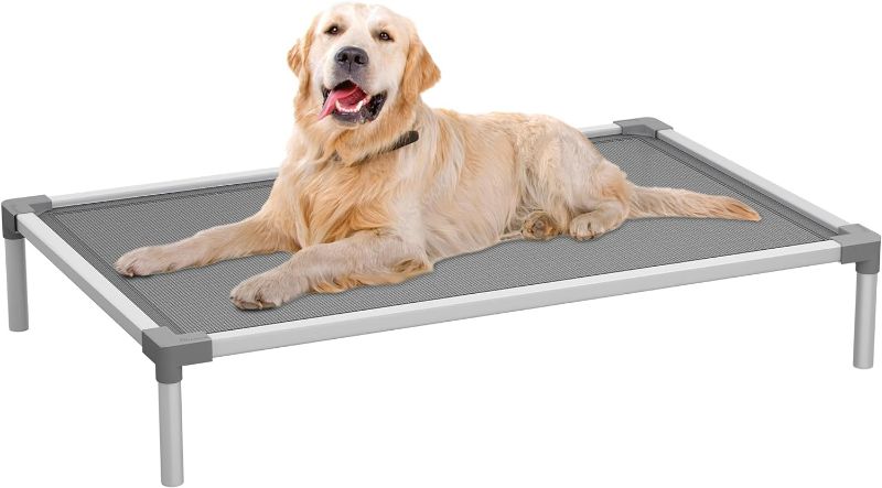 Photo 1 of (Black) YITAHOME Elevated Dog Bed, Aluminum Frame Chew Proof Raised Pet Cot with Breathable Textilene Mesh Fabric, Enclosed Edges, Non-Slip Rubber Feet, 154LBS Capacity for Indoors & Outdoors, Gray, 49 Inch
