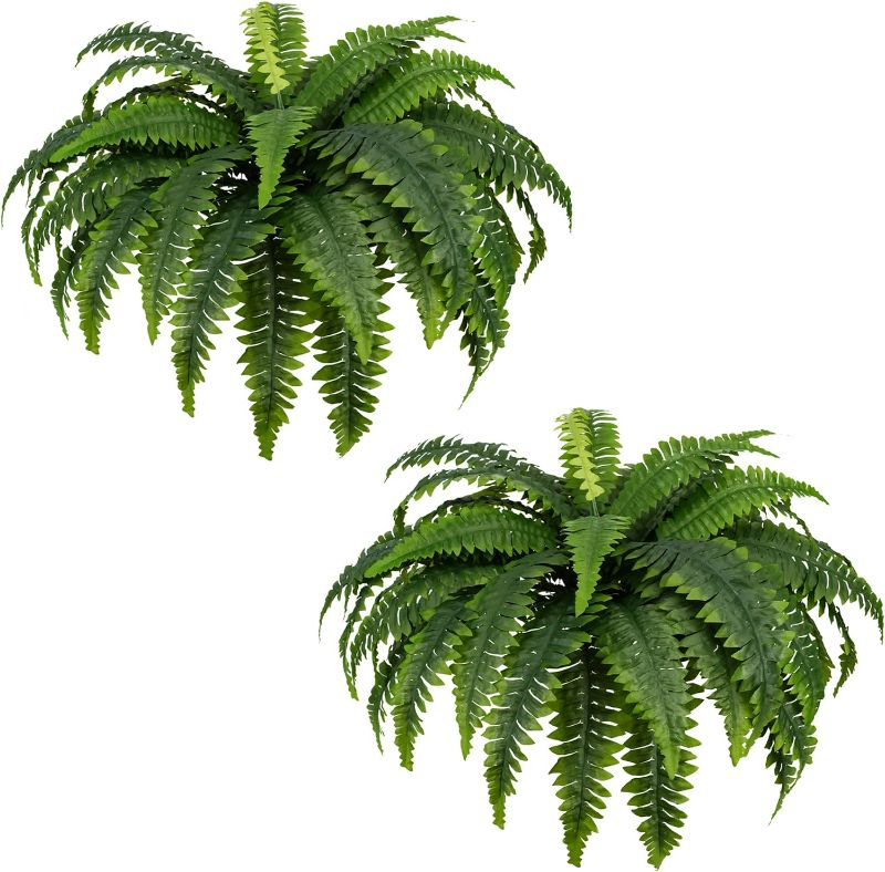 Photo 1 of KEGYYEL Fake Ferns - Set of 2 Artificial Fern,35 Leaves for Each Bouquet - Indoor/Outdoor Faux Boston Fake Fern Bush Plant for Home, Office, Garden Decoration.33Inch…
