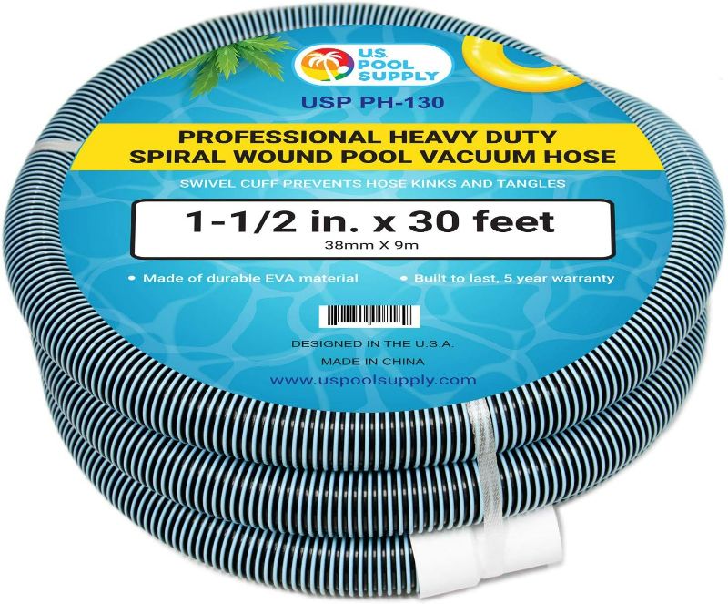 Photo 1 of U.S. Pool Supply 1-1/2" x 30 Foot Professional Heavy Duty Spiral Wound Swimming Pool Vacuum Hose with Swivel Cuff