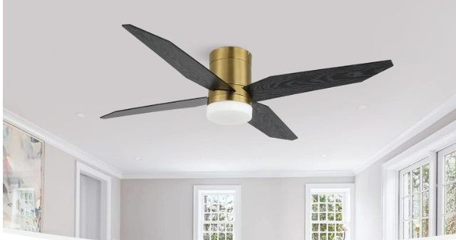 Photo 1 of LEDLUX 52" Ceiling Fan with Light and Remote, Flush Mount Ceiling Fan 4 Blades Low Profile LED Ceiling Fan, Noiseless Reversible Motor, Indoor for Bedroom/Living Room/Porch (Gold)