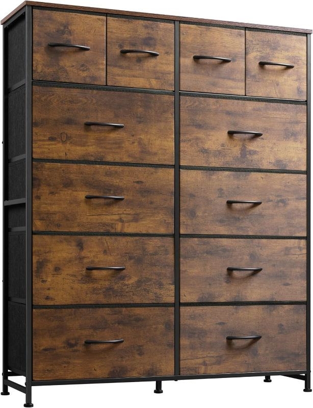 Photo 1 of WLIVE Tall Dresser for Bedroom with 12 Drawers, Dressers & Chests of Drawers, Fabric Dresser for Bedroom, Closet, Fabric Storage Dresser with Storage Drawers, Wood Top, Charcoal Black Wood Grain Print
