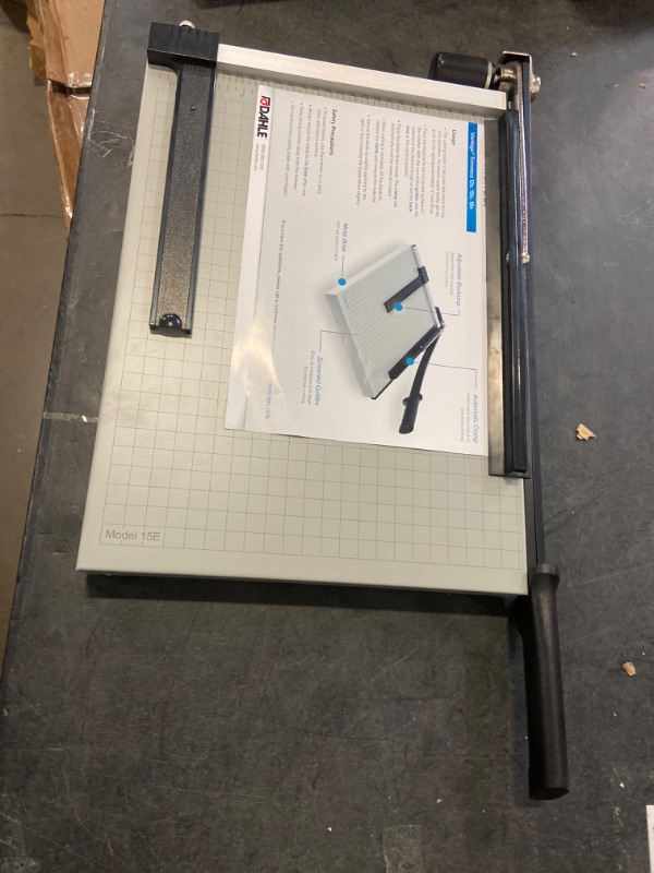 Photo 2 of Dahle 15e Vantage Paper Trimmer, 15" Cut Length, 15 Sheet, Automatic Clamp, Adjustable Guide, Metal Base with 1/2" Gridlines, Guillotine Paper Cutter Cut Length: 15"