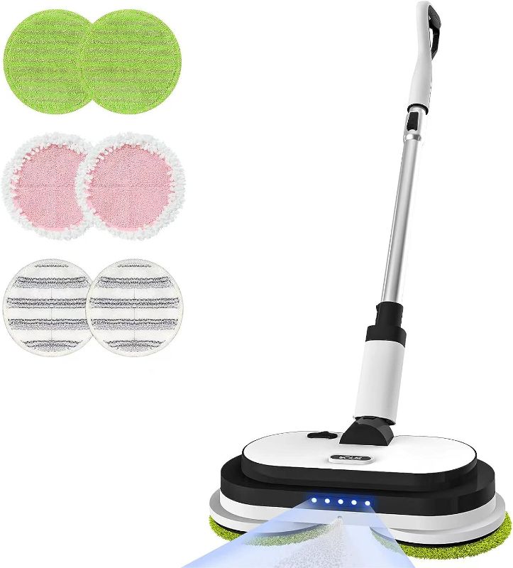 Photo 1 of Cordless Electric Mop, Floor Cleaner with LED Headlight & Water Sprayer, Up to 60 mins Detachable Battery, Dual-Motor Powerful Spin Mop with 300ML Water Tank for Multi-Surface, Self-Propelled
