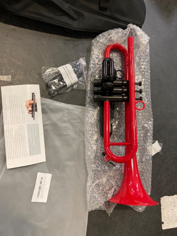 Photo 2 of PAMPET Professional Plastic Bb Trumpet Standard Trumpet Set for Student Beginner With 7C Mouthpiece and 3C Mouthpiece, Bb Trumpet Instrument, Red
