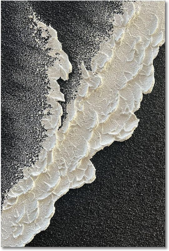Photo 1 of NANKAI Handcrafted Thick Texture Black and White Abstract Canvas art Ocean Wave Beach Landscape Oil Painting Home Wall Art Deco Oil Painting 24X36 Inches
