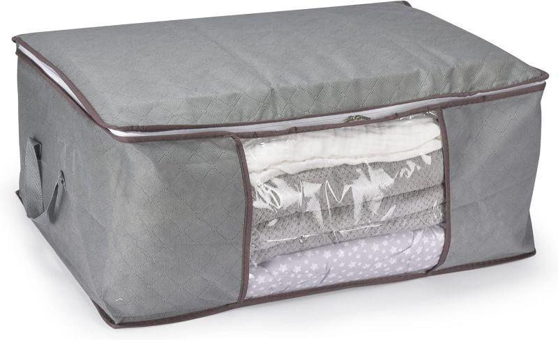 Photo 1 of Bins & Things Storage Bag - Zipper Fabric Blanket Storage Organizer - Container Bag for Linen, Bedding, Comforter, Quilt, Blanket, Clothes, Pillow, Sheet - Foldable Cloth Bag with Sturdy Handles-Gray

