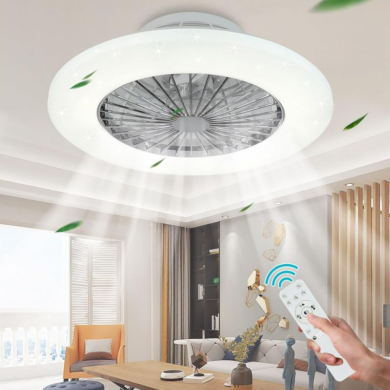 Photo 1 of Depuley Modern LED Ceiling Fan with Lights, 20'' Dimmable Flush Mount Ceiling Fan Lighting and Remote, Low Profile Ceiling Fans Light with 7 Invisible Blades, 3 Color Changeable, 3 Files, Timing
