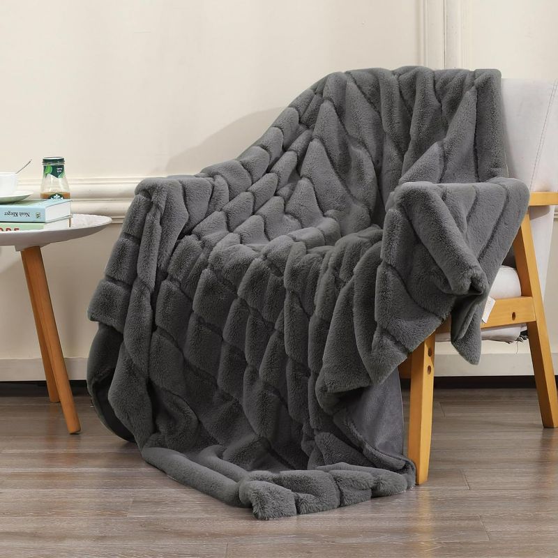 Photo 1 of (Grey) LondonLoft Reversible Plush Throw Blanket 50" x 70"