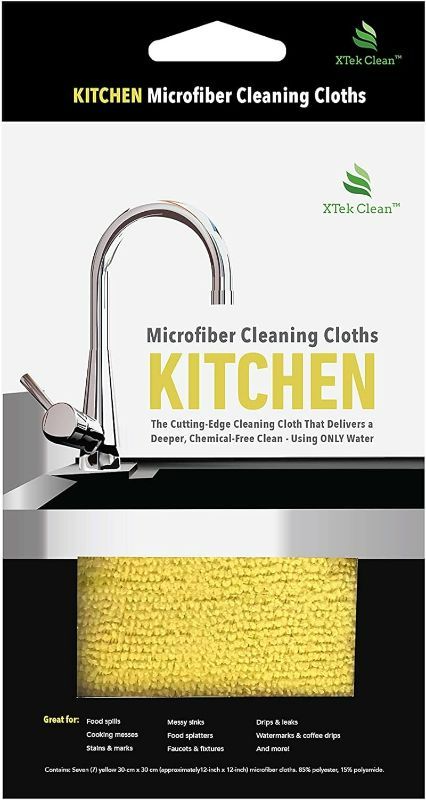 Photo 1 of XTEK Clean Microfiber Cleaning Cloths, High-Density Kitchen Cleaning Cloth, Yellow, Pack Of 7
