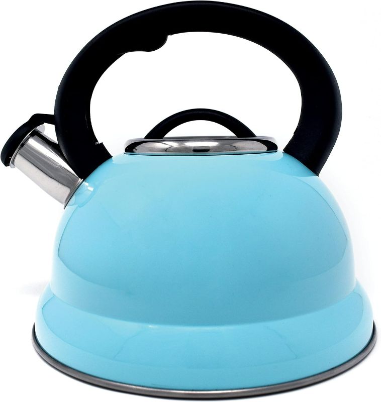 Photo 1 of Stainless Steel Whistling Tea Kettle, Blue