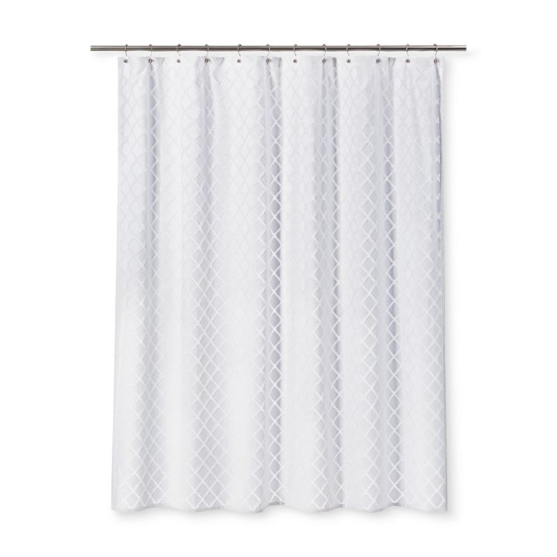 Photo 1 of Dyed Clipped Diamond Shower Curtain White - Threshold™
