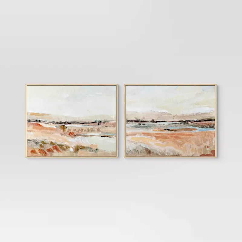 Photo 1 of (Set of 2) 24" x 30" Faded Landscape Framed Wall Canvases Natural - Threshold™
