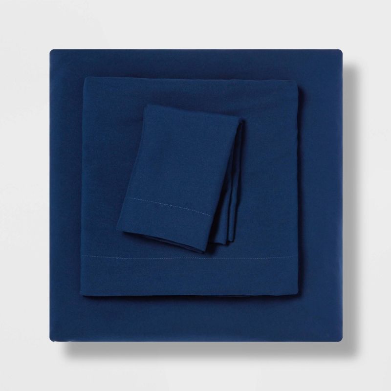 Photo 1 of Twin/Twin XL Garment Washed Microfiber Solid Sheet Set Dark Blue - Room Essentials™
