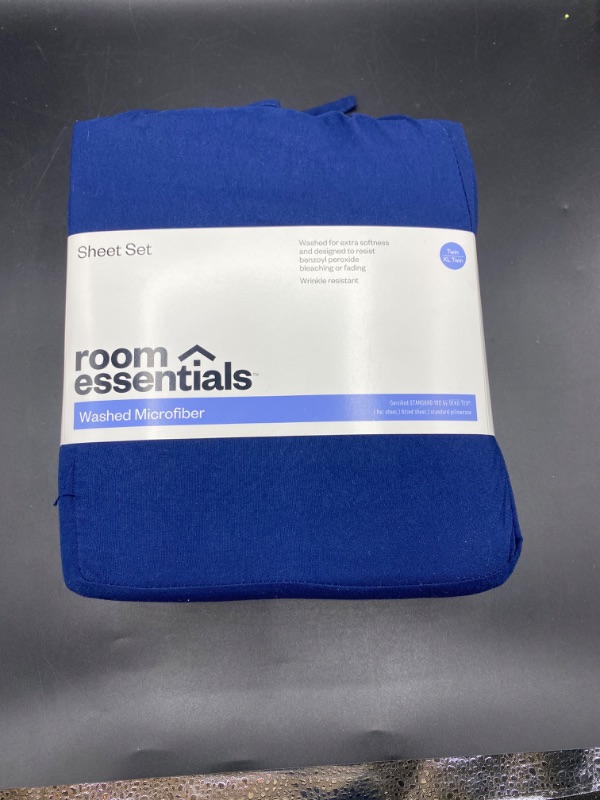 Photo 2 of Twin/Twin XL Garment Washed Microfiber Solid Sheet Set Dark Blue - Room Essentials™

