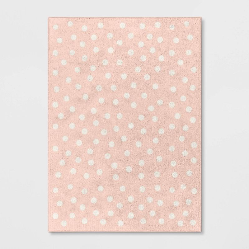 Photo 1 of 4'x5'6" Polka Dot Kids' Rug Pink/White - Pillowfort™
