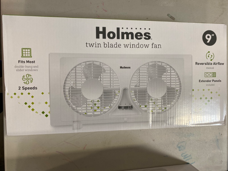 Photo 2 of Holmes 9" 2 Speed Twin Blade Manual Window Fan with Reversible Airflow White
